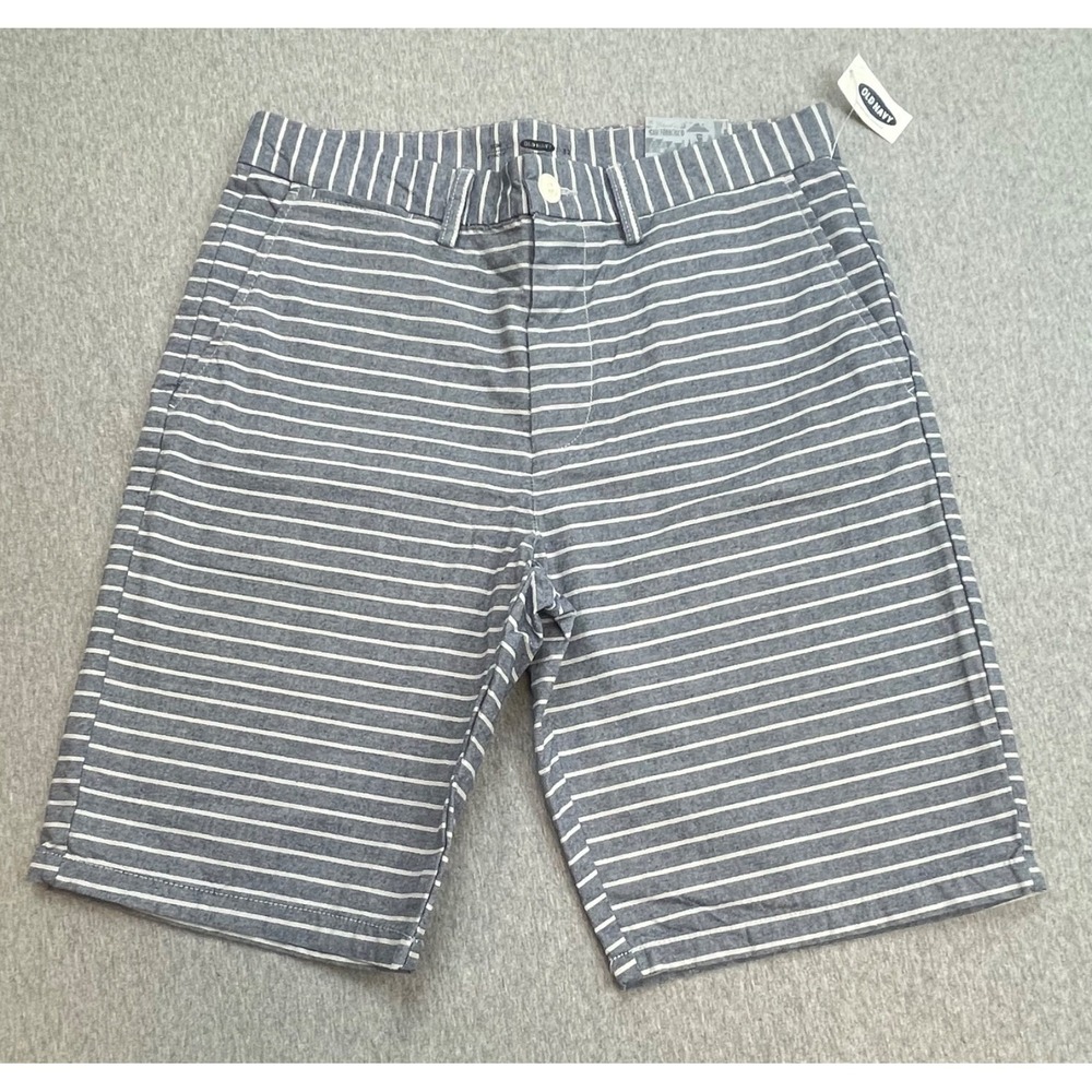 Old Navy Shorts Mens 32 White Gray Stripped 100% Cotton Slim 10" Inseam NWT